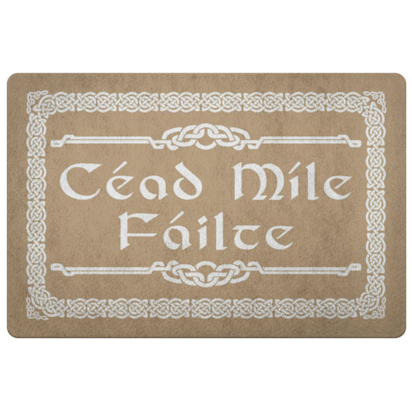 Céad Míle Fáilte Gaelic Celtic Knot DoormatDoormatLight Brown