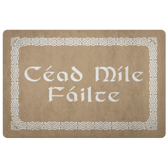 Céad Míle Fáilte Irish Gaelic Celtic Knot DoormatDoormatLight Brown