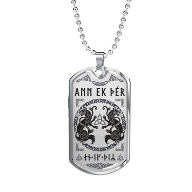 I Love You Norse Wolf Dog TagJewelryMilitary Chain (Silver)No