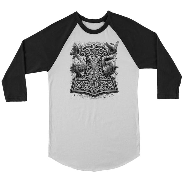 Mjölnir Thors Raven Hammer Raglan ShirtT-shirtCanvas Unisex 3/4 RaglanWhite/BlackS