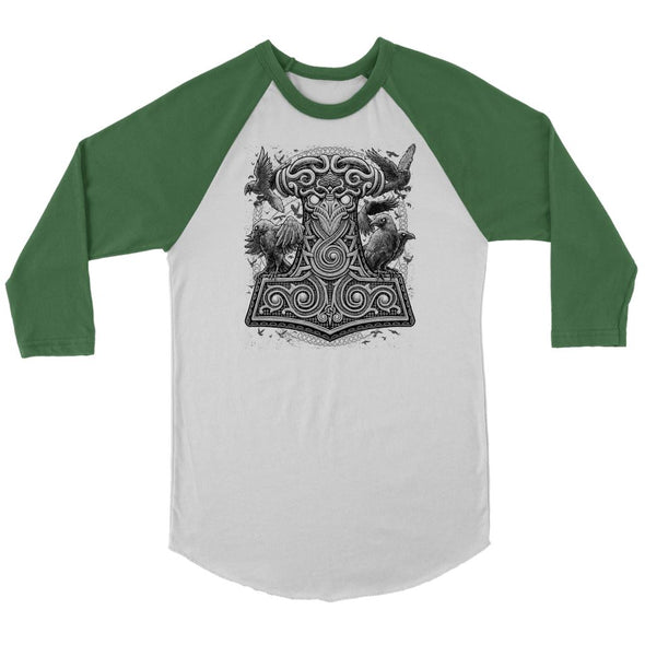 Mjölnir Thors Raven Hammer Raglan ShirtT-shirtCanvas Unisex 3/4 RaglanWhite/EvergreenS
