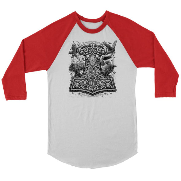 Mjölnir Thors Raven Hammer Raglan ShirtT-shirtCanvas Unisex 3/4 RaglanWhite/RedS