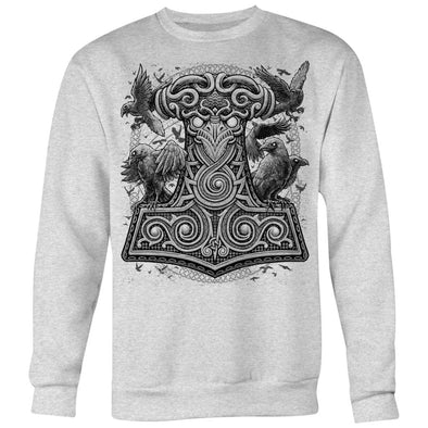 Mjölnir Thors Raven Hammer SweatshirtT-shirtCrewneck Sweatshirt Big PrintHeather GreyS