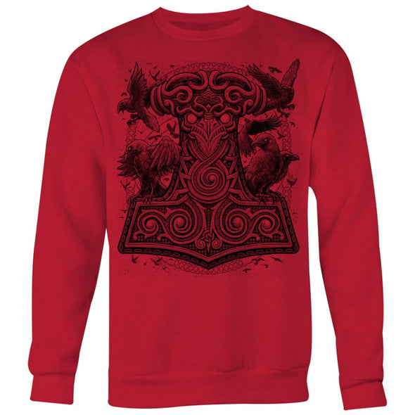 Mjölnir Thors Raven Hammer SweatshirtT-shirtCrewneck Sweatshirt Big PrintRedS