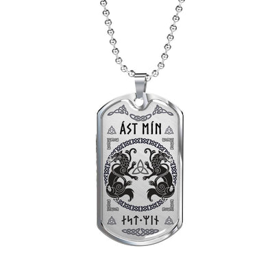 My Love Norse Wolf Dog TagJewelryMilitary Chain (Silver)No