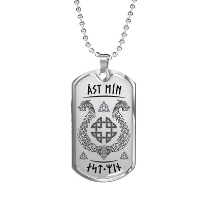 My Love Old Norse Runes Dog TagJewelryMilitary Chain (Silver)No