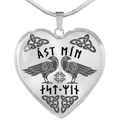 My Love Old Norse Runes Raven Heart NecklaceJewelry