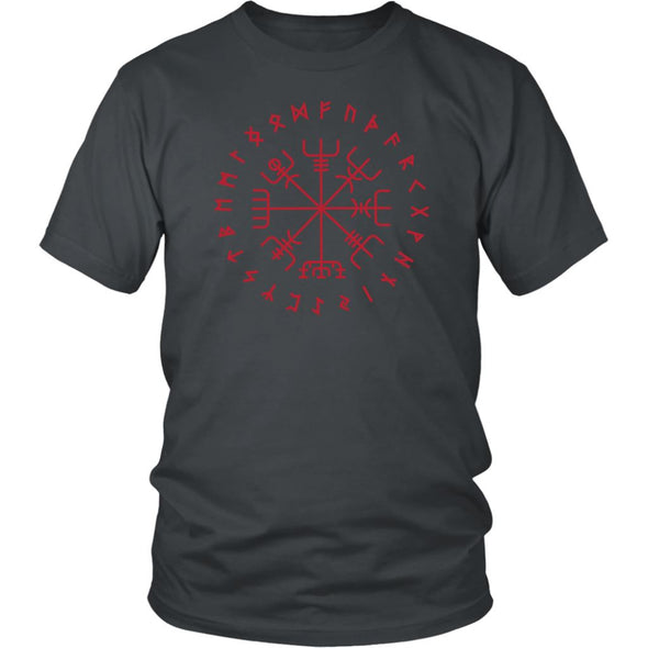 Norse Red Vegvisir Elder Runes Cotton T-ShirtT-shirtDistrict Unisex ShirtCharcoalS