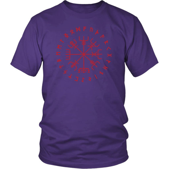 Norse Red Vegvisir Elder Runes Cotton T-ShirtT-shirtDistrict Unisex ShirtPurpleS