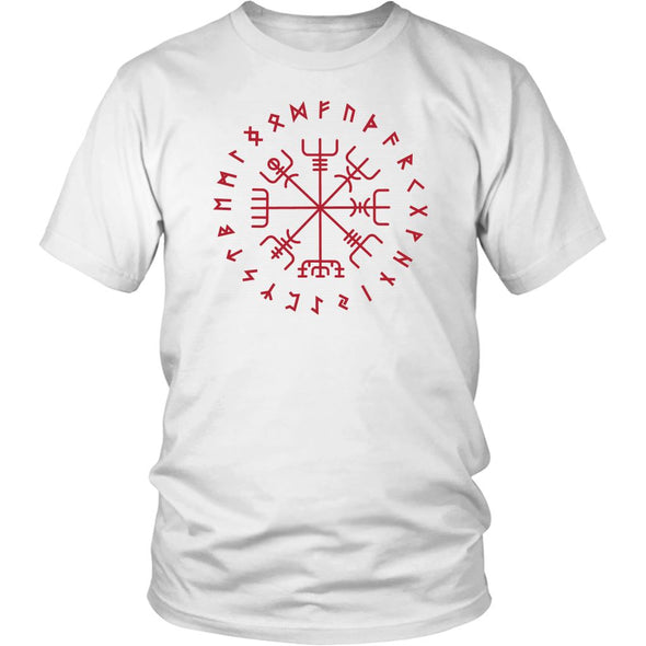 Norse Red Vegvisir Elder Runes Cotton T-ShirtT-shirtDistrict Unisex ShirtWhiteS