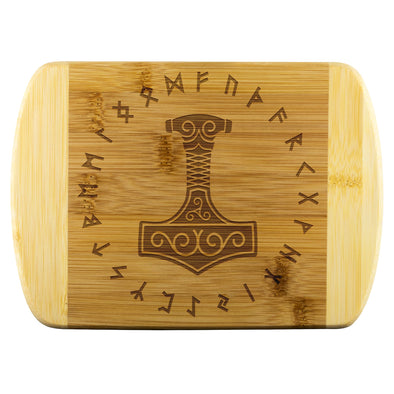 Norse Thors Hammer Mjolnir Elder Futhark Runes Wood Cutting BoardWood Cutting BoardsSmall - 8"x5.75"