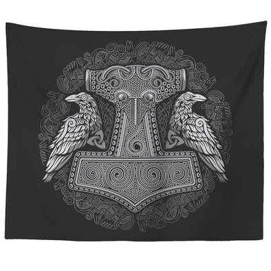 Norse Thors Hammer Raven Mjolnir TapestryTapestries60" x 50"