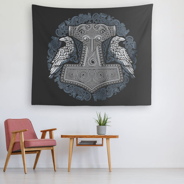Norse Thors Hammer Raven TapestryTapestries