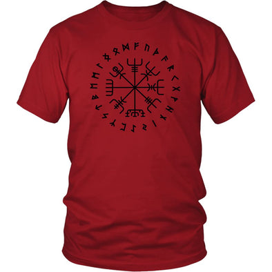 Norse Vegvisir Elder Futhark Black Runes Cotton T-ShirtT-shirtDistrict Unisex ShirtRedS