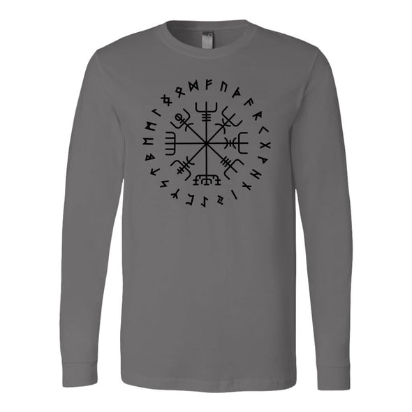 Norse Vegvisir Elder Futhark Black Runes Long Sleeve ShirtT-shirtCanvas Long Sleeve ShirtAsphaltS