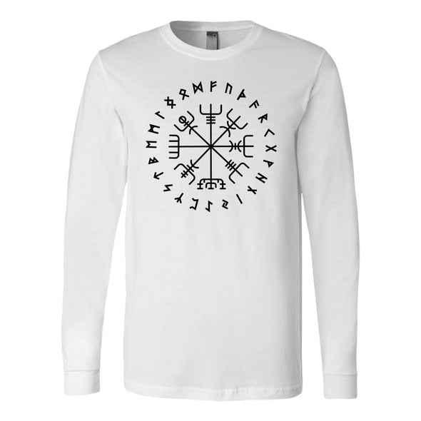 Norse Vegvisir Elder Futhark Black Runes Long Sleeve ShirtT-shirtCanvas Long Sleeve ShirtWhiteS