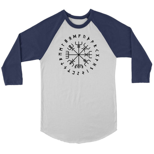 Norse Vegvisir Elder Futhark Black Runes Raglan ShirtT-shirtCanvas Unisex 3/4 RaglanWhite/NavyS
