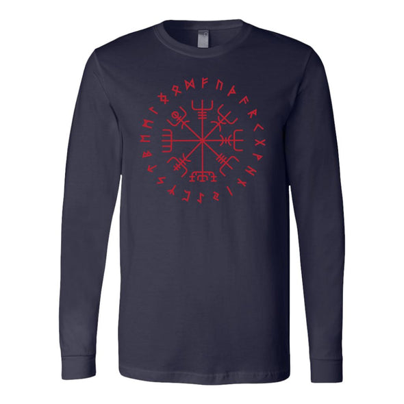 Norse Vegvisir Elder Futhark Red Runes Long Sleeve ShirtT-shirtCanvas Long Sleeve ShirtNavyS