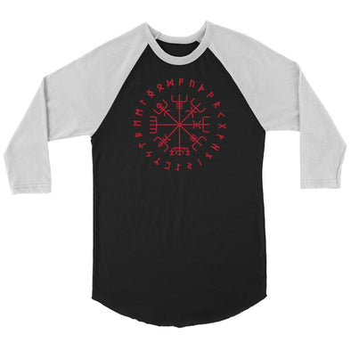 Norse Vegvisir Elder Futhark Red Runes Raglan ShirtT-shirtCanvas Unisex 3/4 RaglanBlack/WhiteS