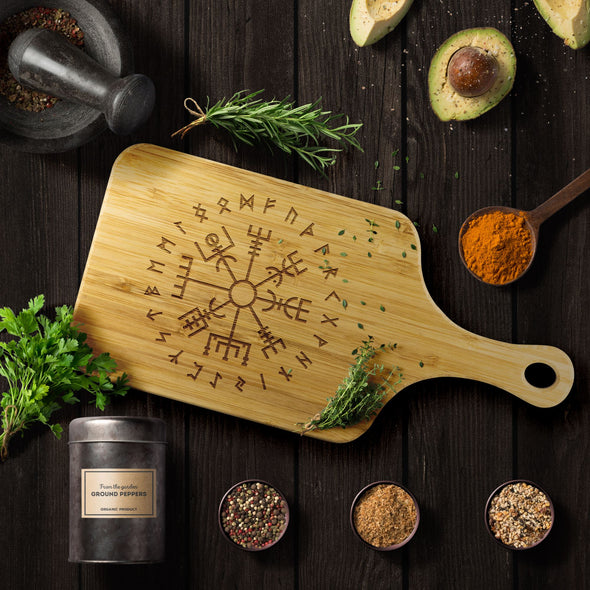Norse Vegvisir Runes Wood Cutting Board With HandleWood Cutting Boards
