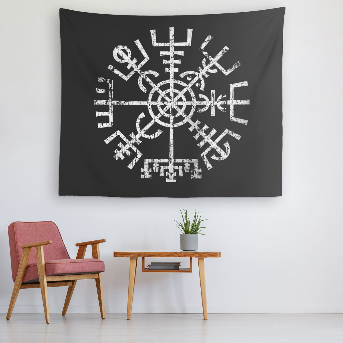 Jormungandr Vegvisir VIking Compass Wayfinder Fabric Tapestry Viking D