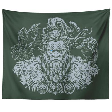 Odin Huginn Muninn Green Wall TapestryTapestries60" x 50"