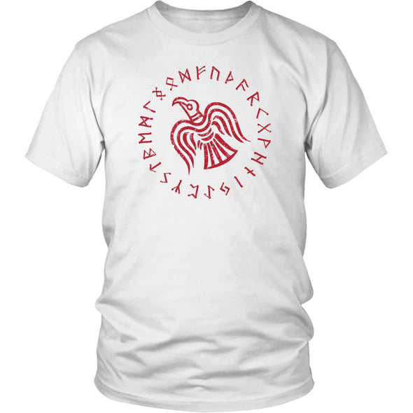 Odins Red Raven Norse Futhark Runes T-ShirtT-shirtDistrict Unisex ShirtWhiteS
