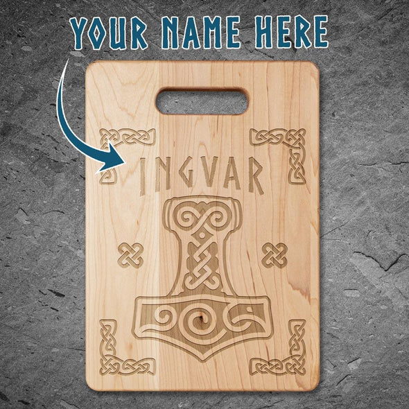 Personalized Norse Thors Hammer Mjolnir Maple Wood Cutting Board