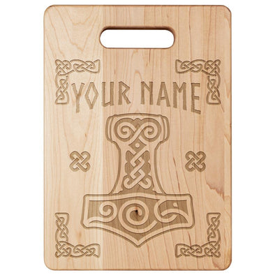 Personalized Norse Thors Hammer Mjolnir Maple Wood Cutting BoardSmall Size: 9" x 6"