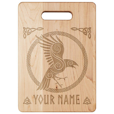 Personalized Norse Viking Raven Maple Wood Cutting BoardSmall Size: 9" x 6"
