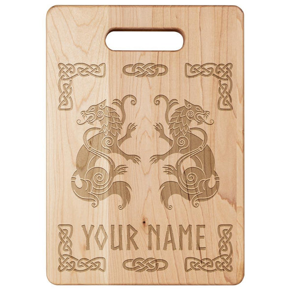 Personalized Norse Viking Wolf Maple Wood Cutting BoardSmall Size: 9" x 6"