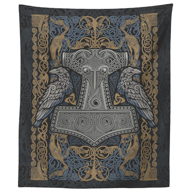 Raven Thors Hammer Knotwork Wall TapestryTapestries60" x 50"