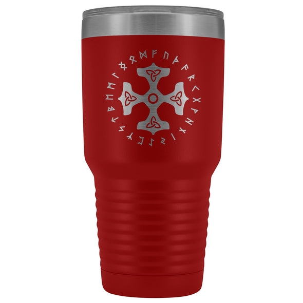 Thors Hammer Triquetra Runes Etched Tumbler 30ozTumblersRed
