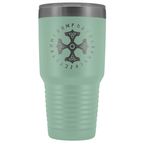 Thors Hammer Triquetra Runes Etched Tumbler 30ozTumblersTeal