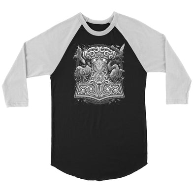 Thors Raven Hammer Mjölnir Raglan ShirtT-shirtCanvas Unisex 3/4 RaglanBlack/WhiteS