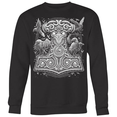 Thors Raven Hammer Mjölnir SweatshirtT-shirtCrewneck Sweatshirt Big PrintBlackS