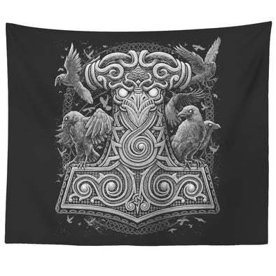 Thors Raven Hammer Mjölnir Wall TapestryTapestries60" x 50"