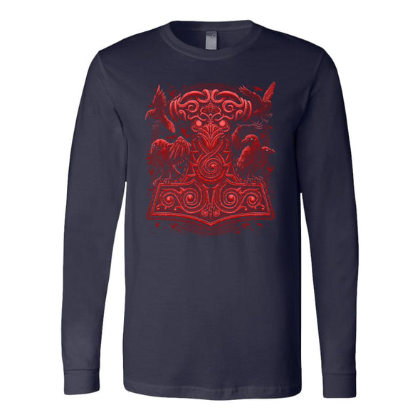 Thors Raven Hammer Red Mjölnir Long Sleeve ShirtT-shirtCanvas Long Sleeve ShirtNavyS