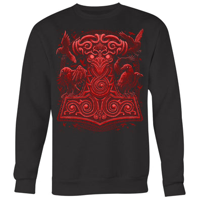 Thors Raven Hammer Red Mjölnir SweatshirtT-shirtCrewneck Sweatshirt Big PrintBlackS