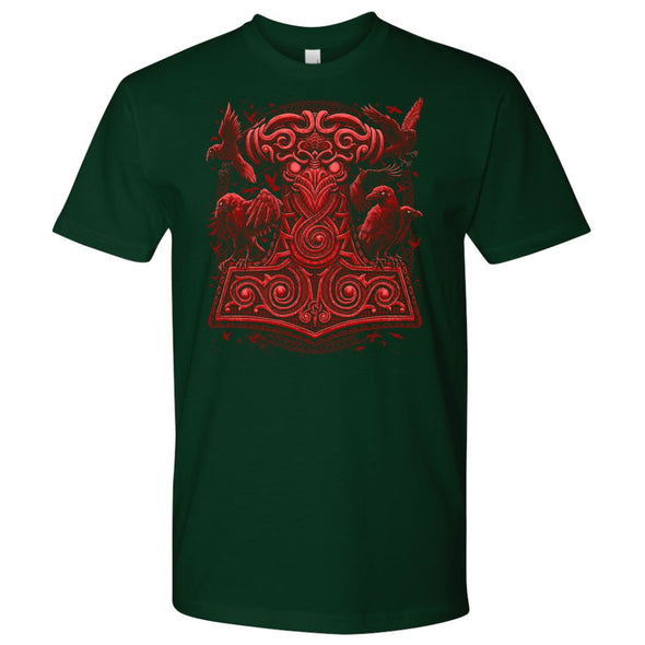Thors Raven Hammer Red Mjölnir T-ShirtT-shirtNext Level Mens ShirtForest GreenS