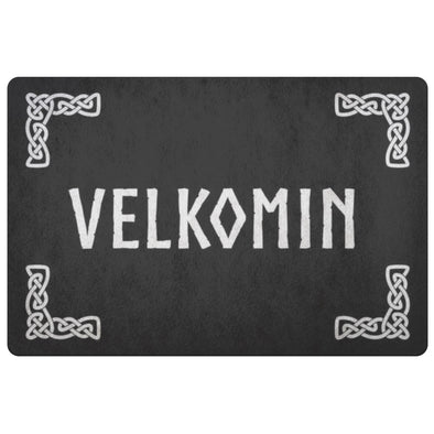 Velkomin Old Norse Viking Knotwork Welcome DoormatDoormatBlack