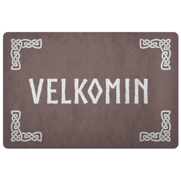Velkomin Old Norse Viking Knotwork Welcome DoormatDoormatBrown