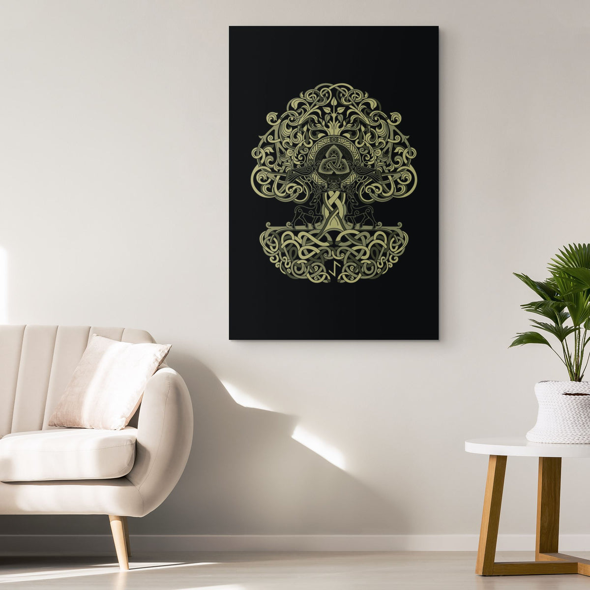 Yggdrasil Tree of Life Knotwork Square Canvas Wall Art – Blue Pagan