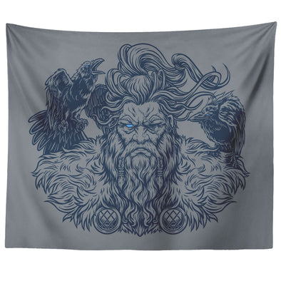 Allfather Odin Huginn Muninn Grey TapestryTapestries60" x 50"