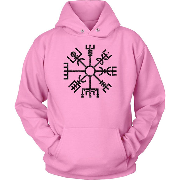 Black Vegvisir Viking Compass HoodieT-shirtUnisex HoodiePinkS