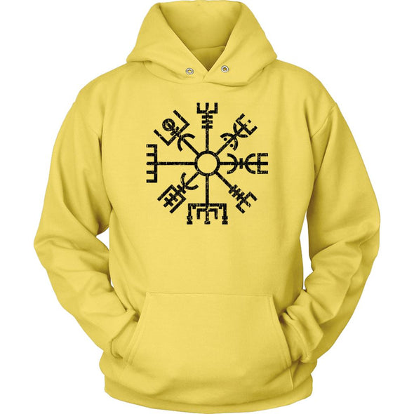 Black Vegvisir Viking Compass HoodieT-shirtUnisex HoodieYellowS