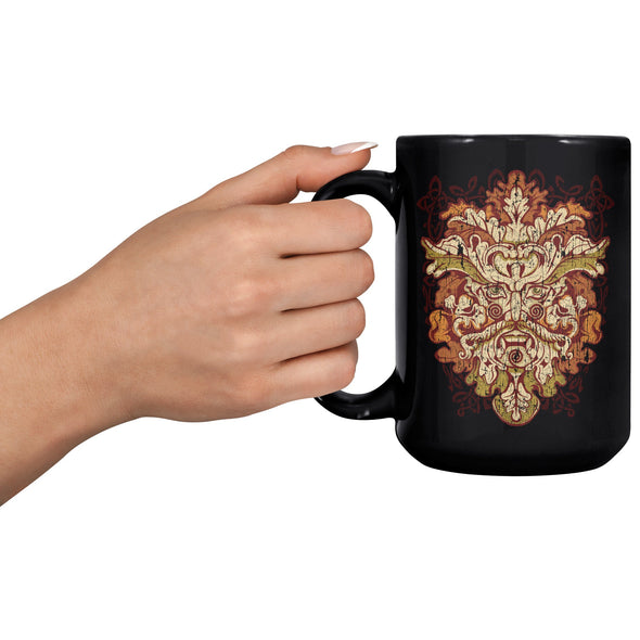 Celtic Green Man Irish Pagan Mythology Coffee Mug DistressedCeramic Mugs15oz Black Mug