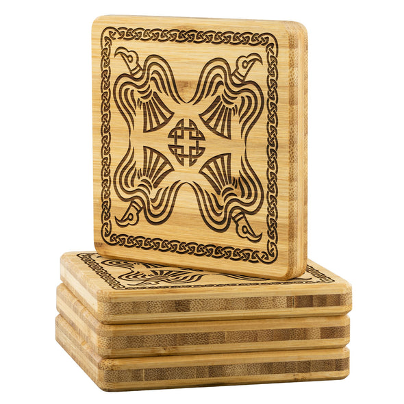 Celtic Ravens Shield Knot Wood Coasters x4Coasters