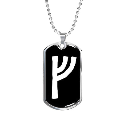 Fehu Norse Viking Elder Futhark Rune of Wealth Pendant Necklace Dog TagJewelry