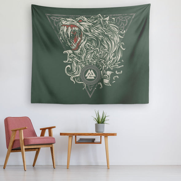 Fenrir Norse Mythology Green TapestryTapestries